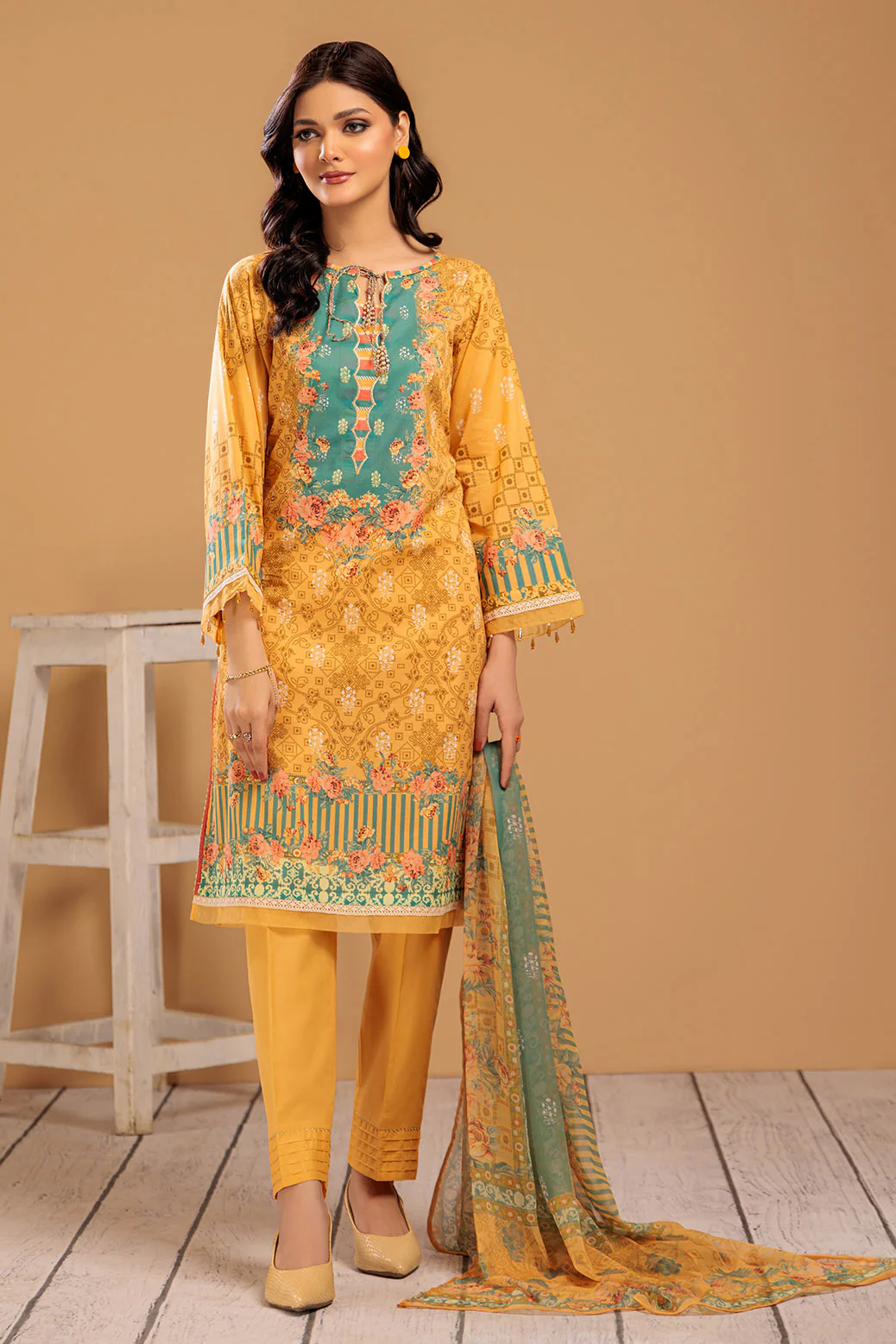 BEIGE-LAWN-3 PIECE (SAS233P30) - Image 2
