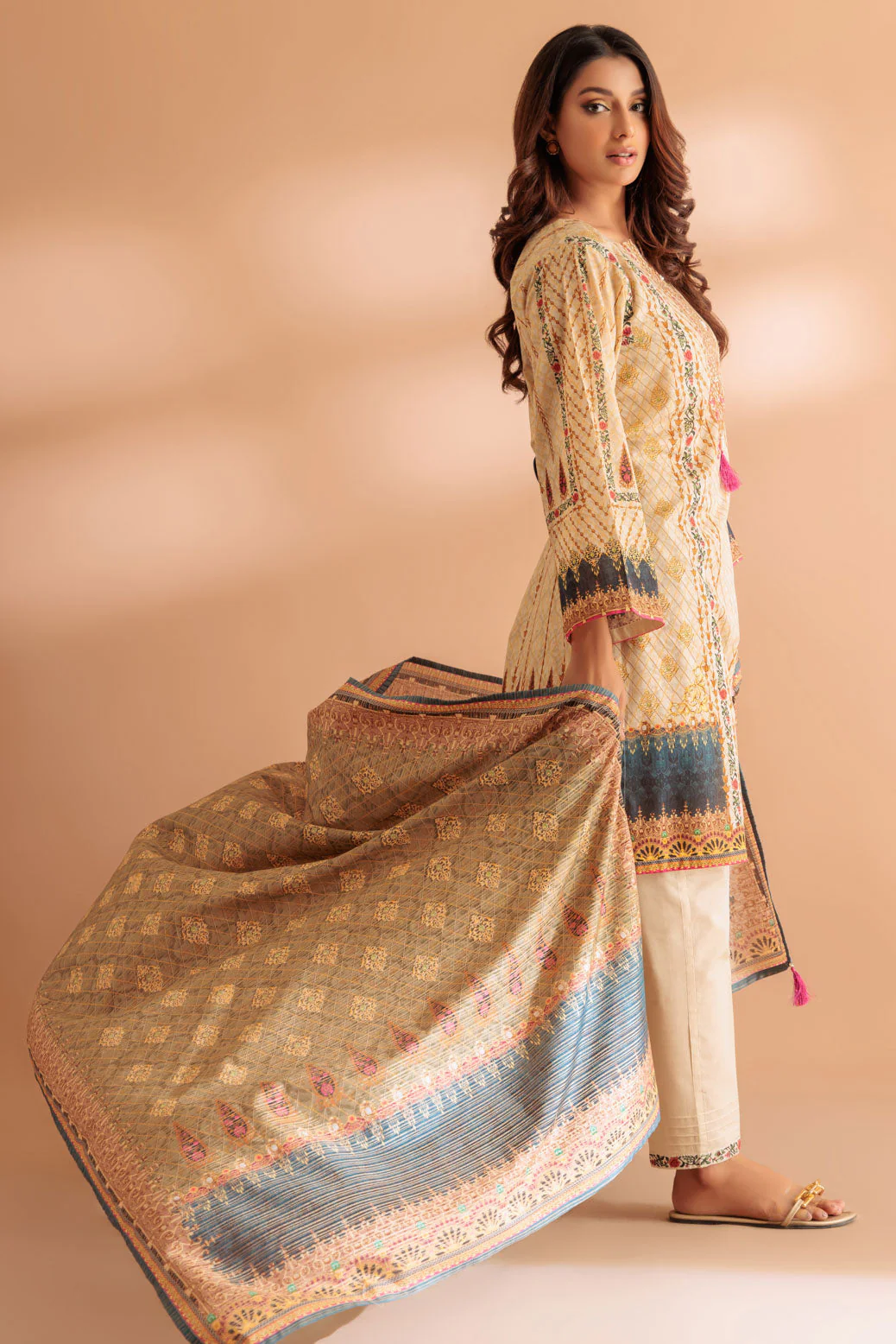 BEIGE-LAWN-3 PIECE (SS1243P08) - Image 3