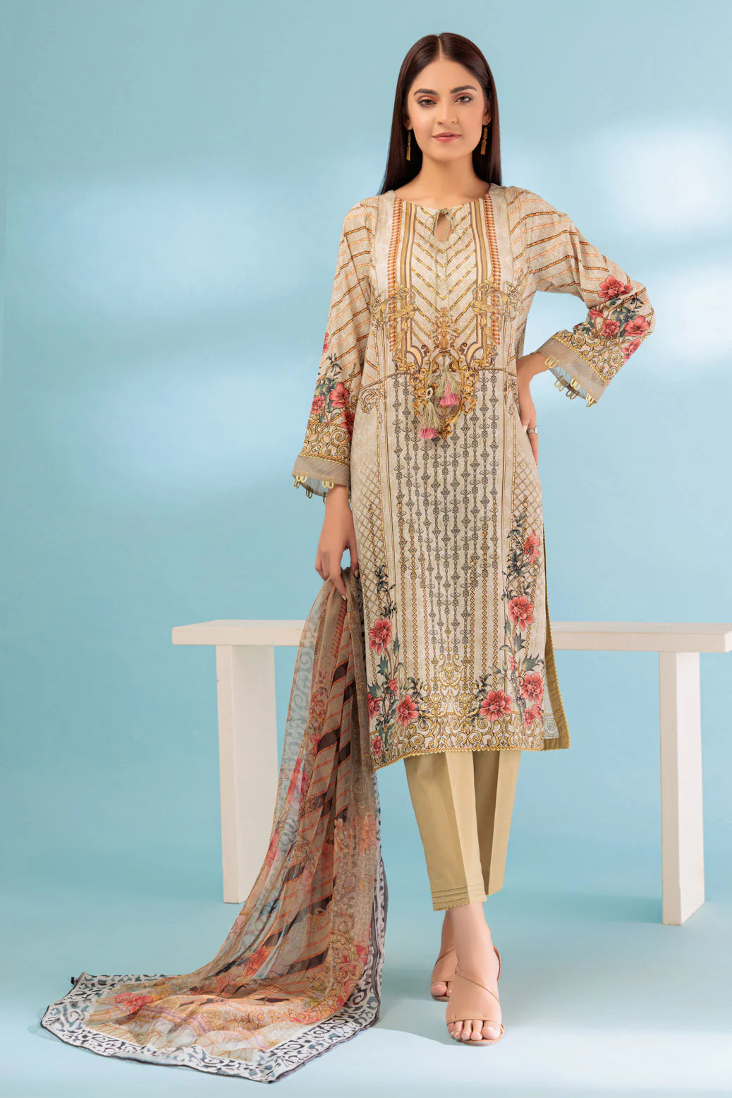 BEIGE-LAWN-3 PIECE (SSS233P116) - Image 3