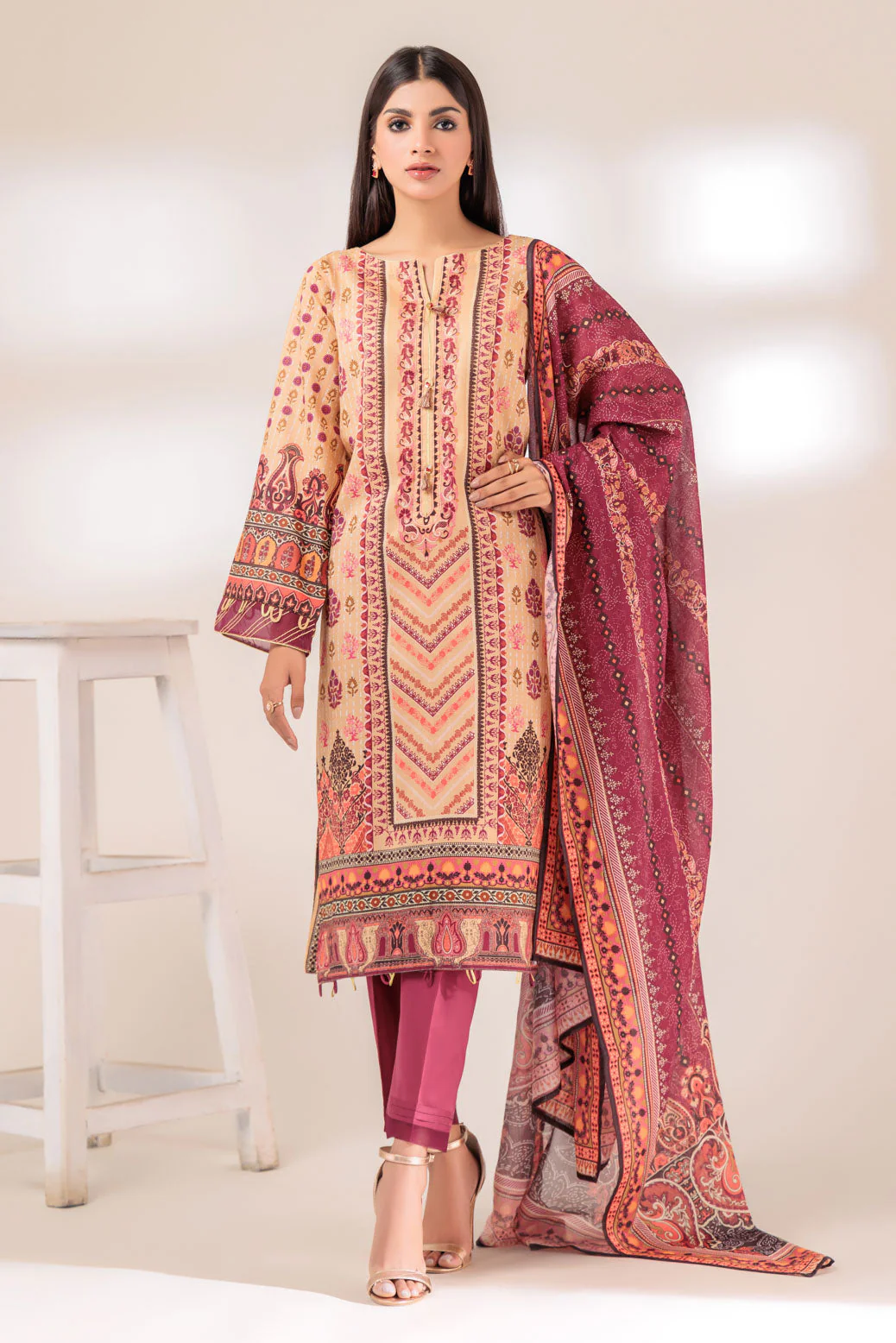 BEIGE-LAWN-3 PIECE (SSS233P64) - Image 3