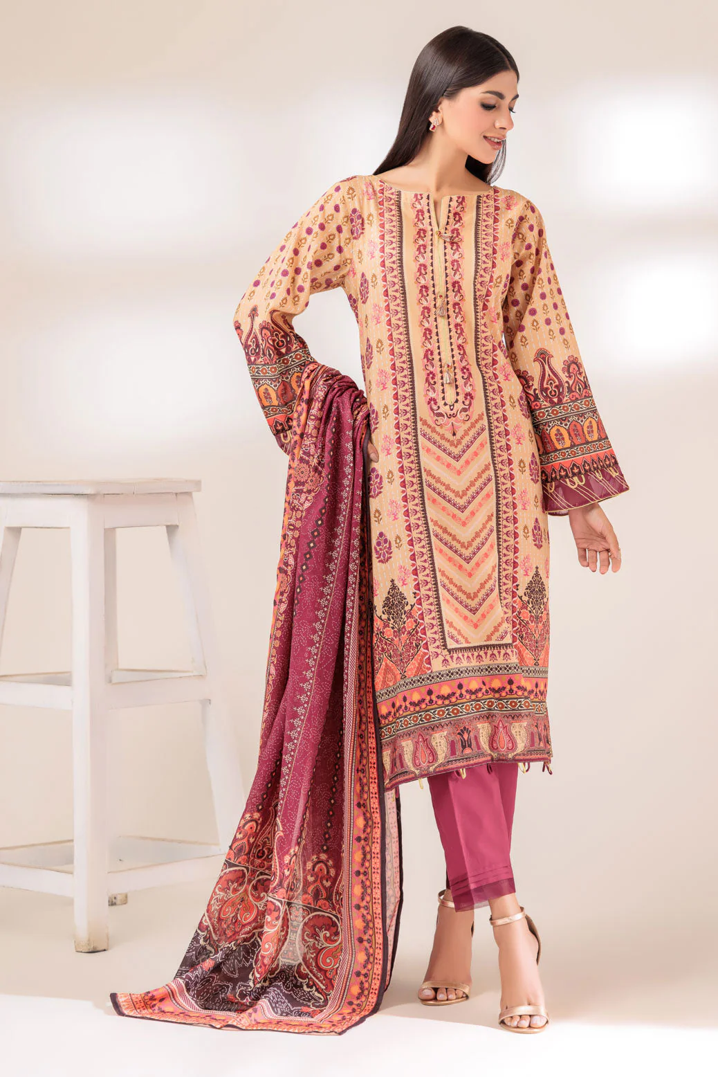 BEIGE-LAWN-3 PIECE (SSS233P64) - Image 5
