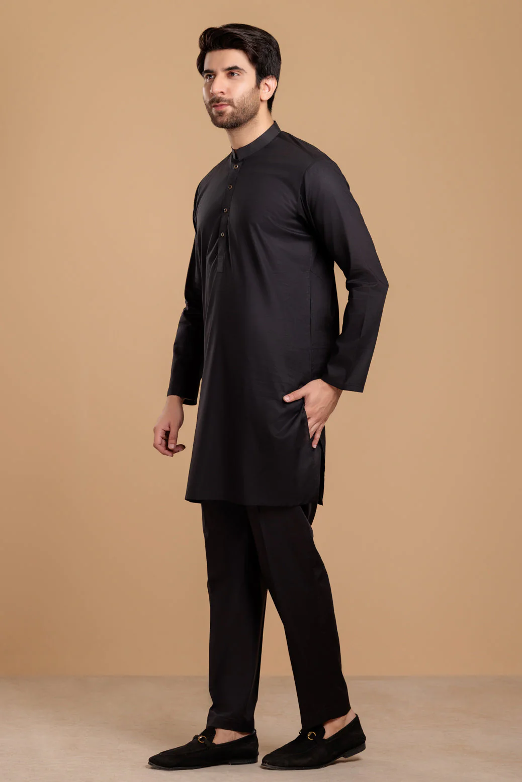 BLACK-COTTON-KURTA PAJAMA TROUSER- (KSS23-053) - Image 4