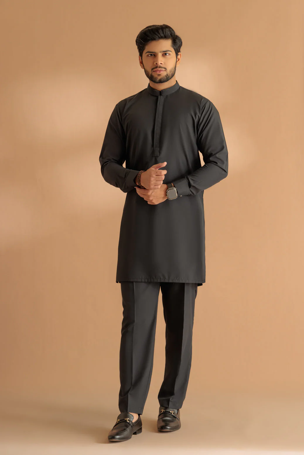 BLACK-RIB DOBBY-KURTA PAJAMA TROUSER - (KSS24-032) - Image 2