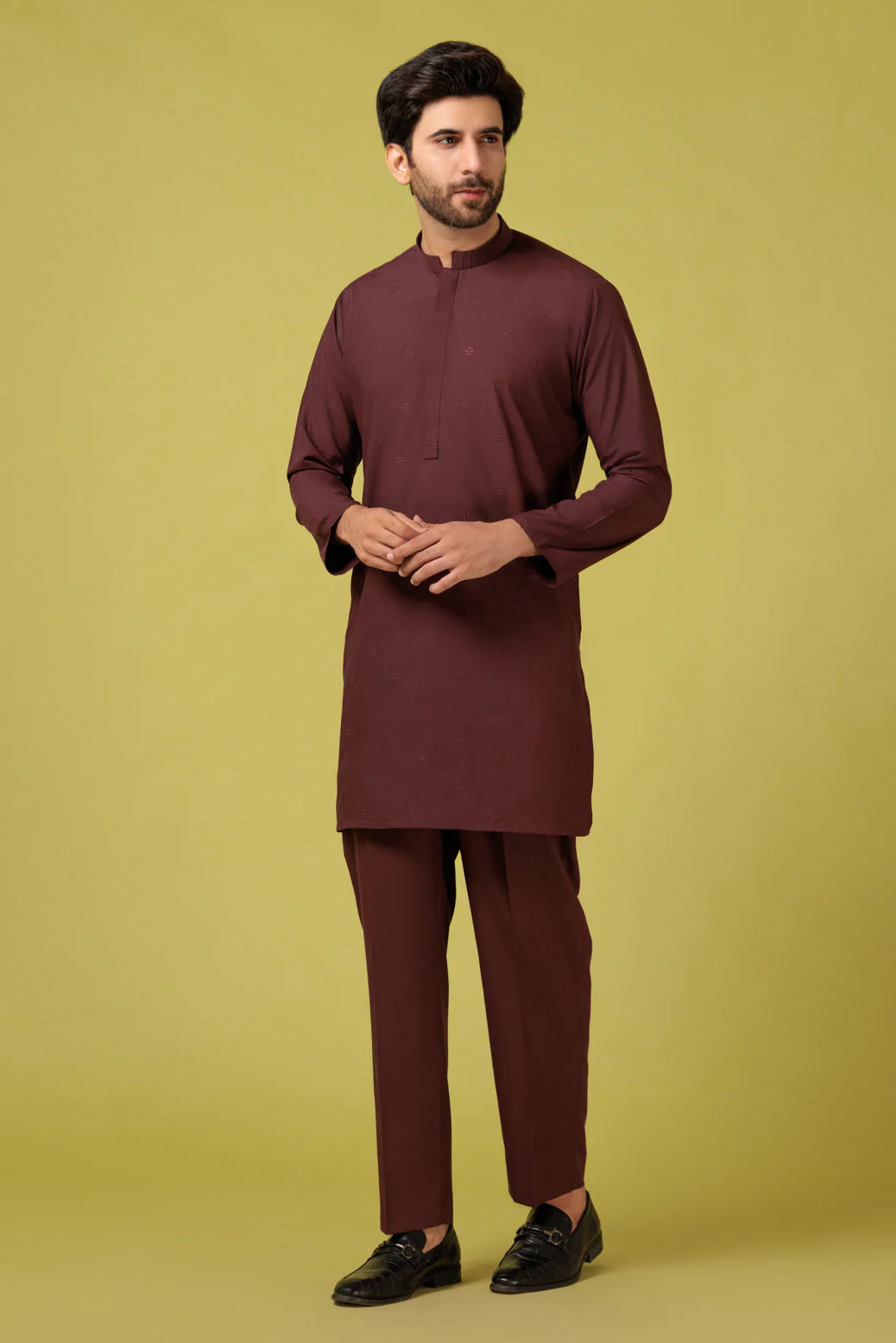 BRICK-BLENDED-KURTA PAJAMA TROUSER - (KSS23-067) - Image 3