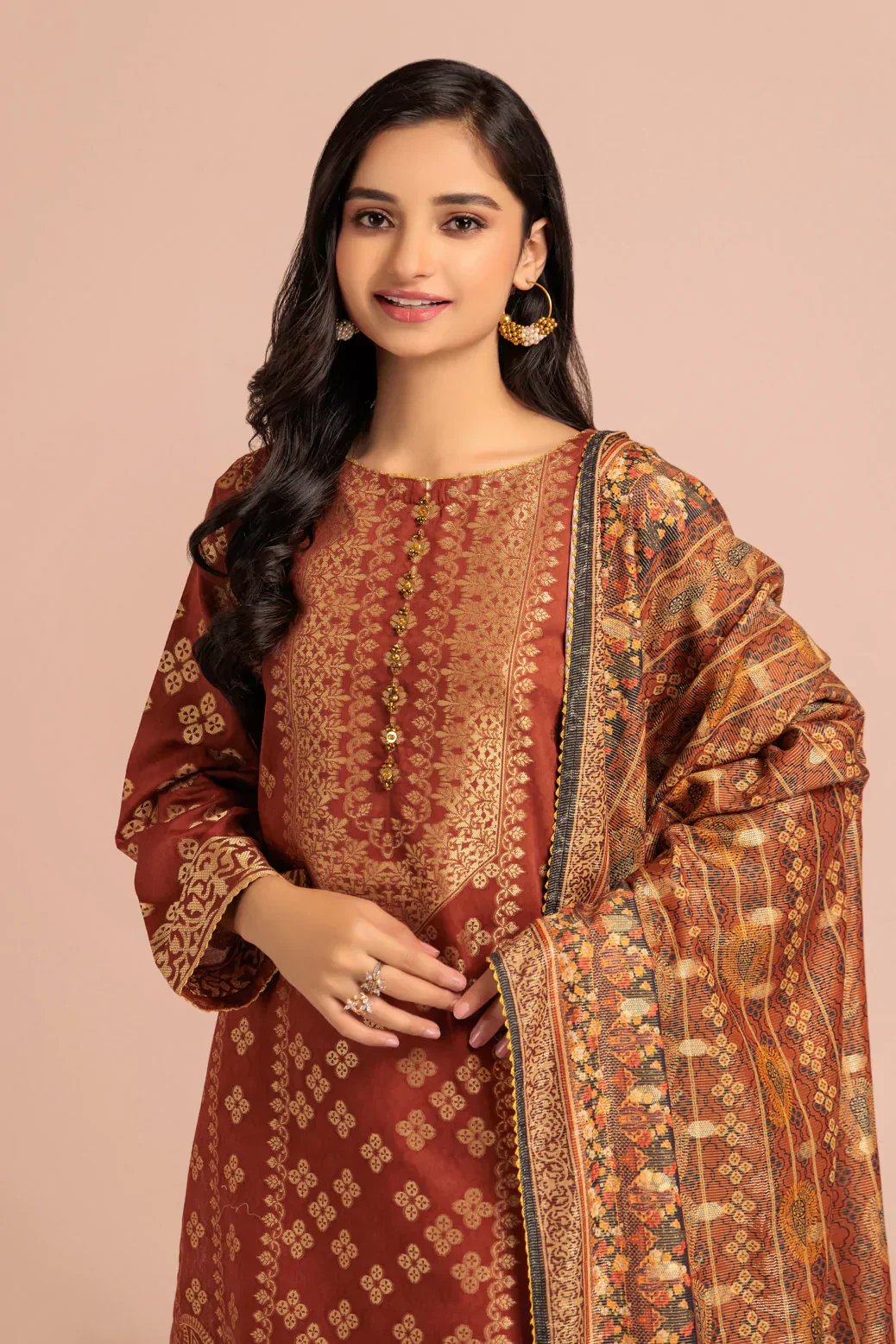 BROWN-JACQUARD-3 PIECE-SUIT (R3S223P04) - Image 2