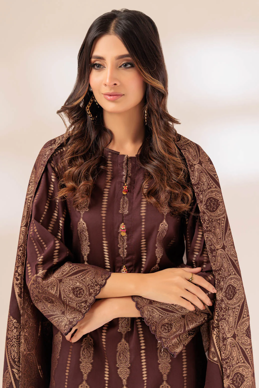 BROWN-JACQUARD-3 PIECE (WJ1233P01)