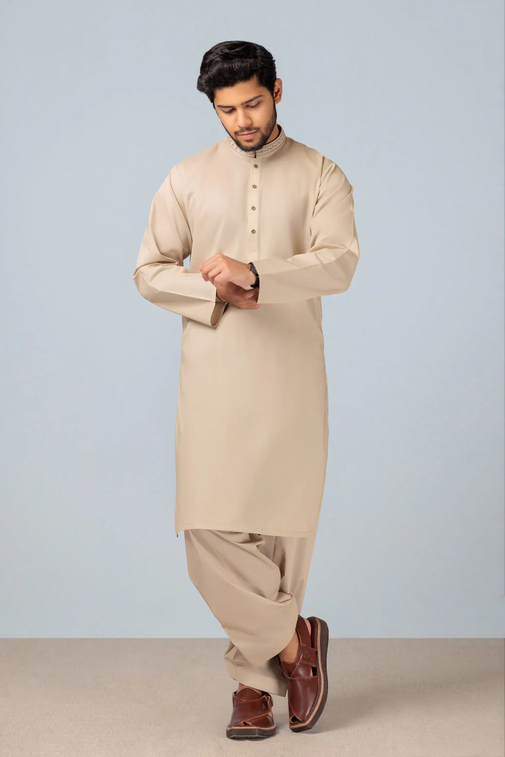 C-BEIGE-COTTON-KURTA SHALWAR (KSRS23-065) - Image 2