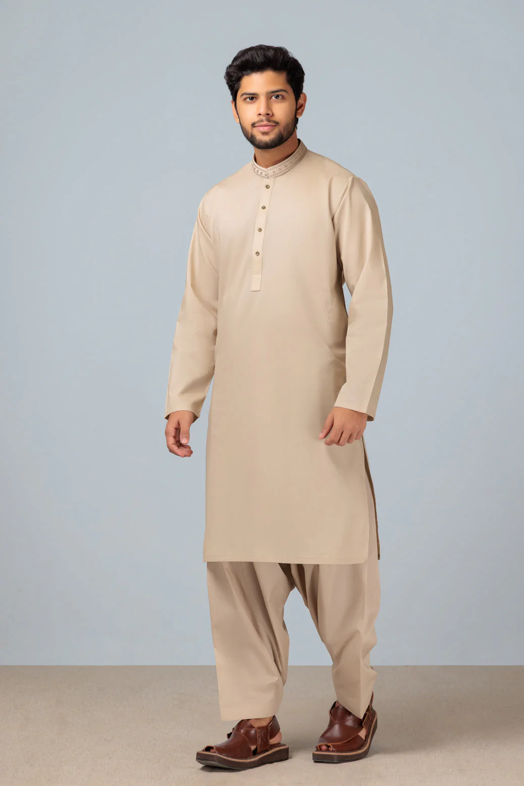 C-BEIGE-COTTON-KURTA SHALWAR (KSRS23-065) - Image 3