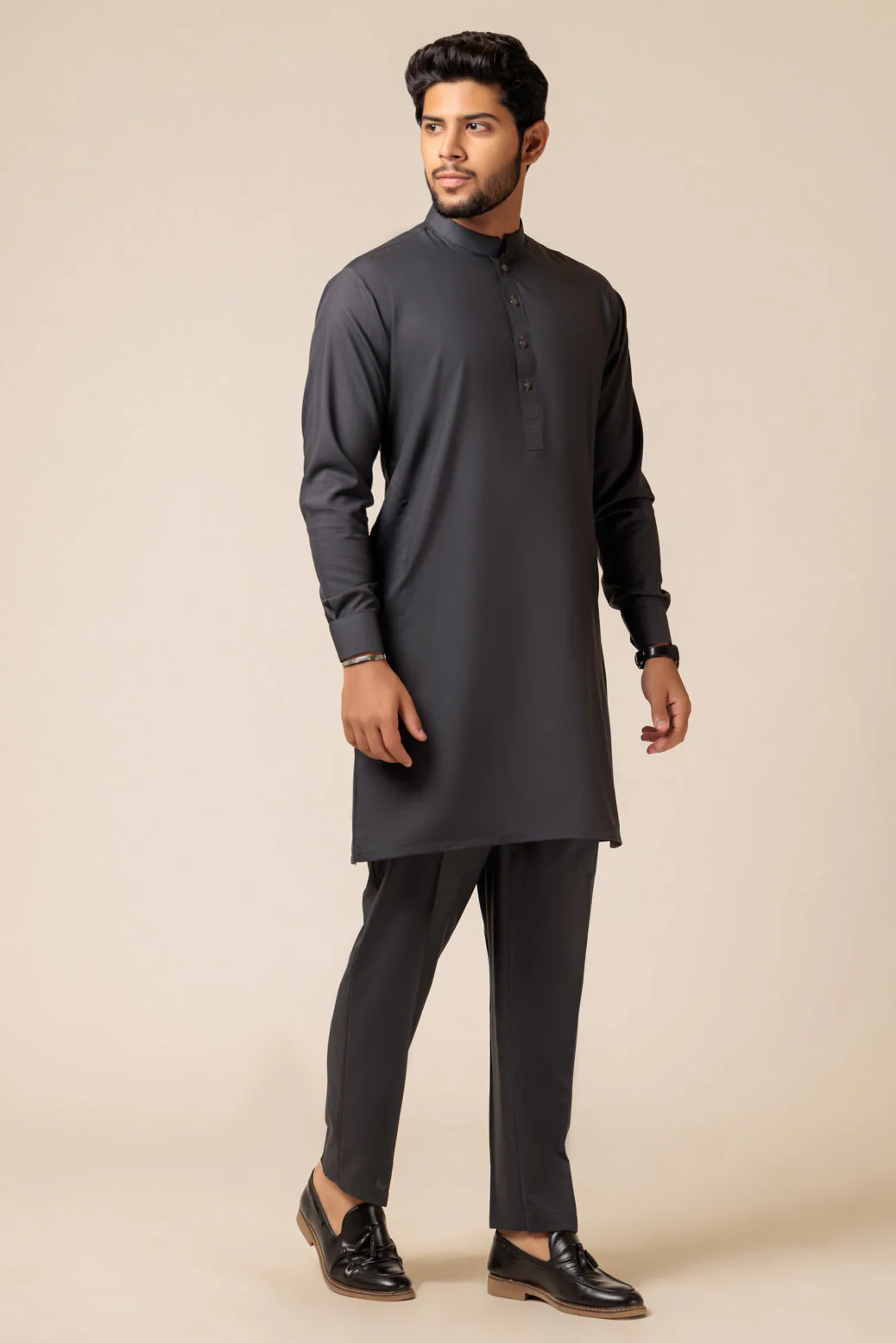 CHARCOAL-BLENDED-KURTA PAJAMA TROUSER - (KSS23-029) - Image 4
