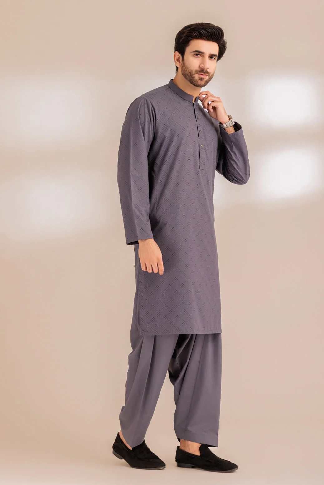CHARCOAL-BLENDED-KURTA SHALWAR - (KSRS23-085) - Image 3