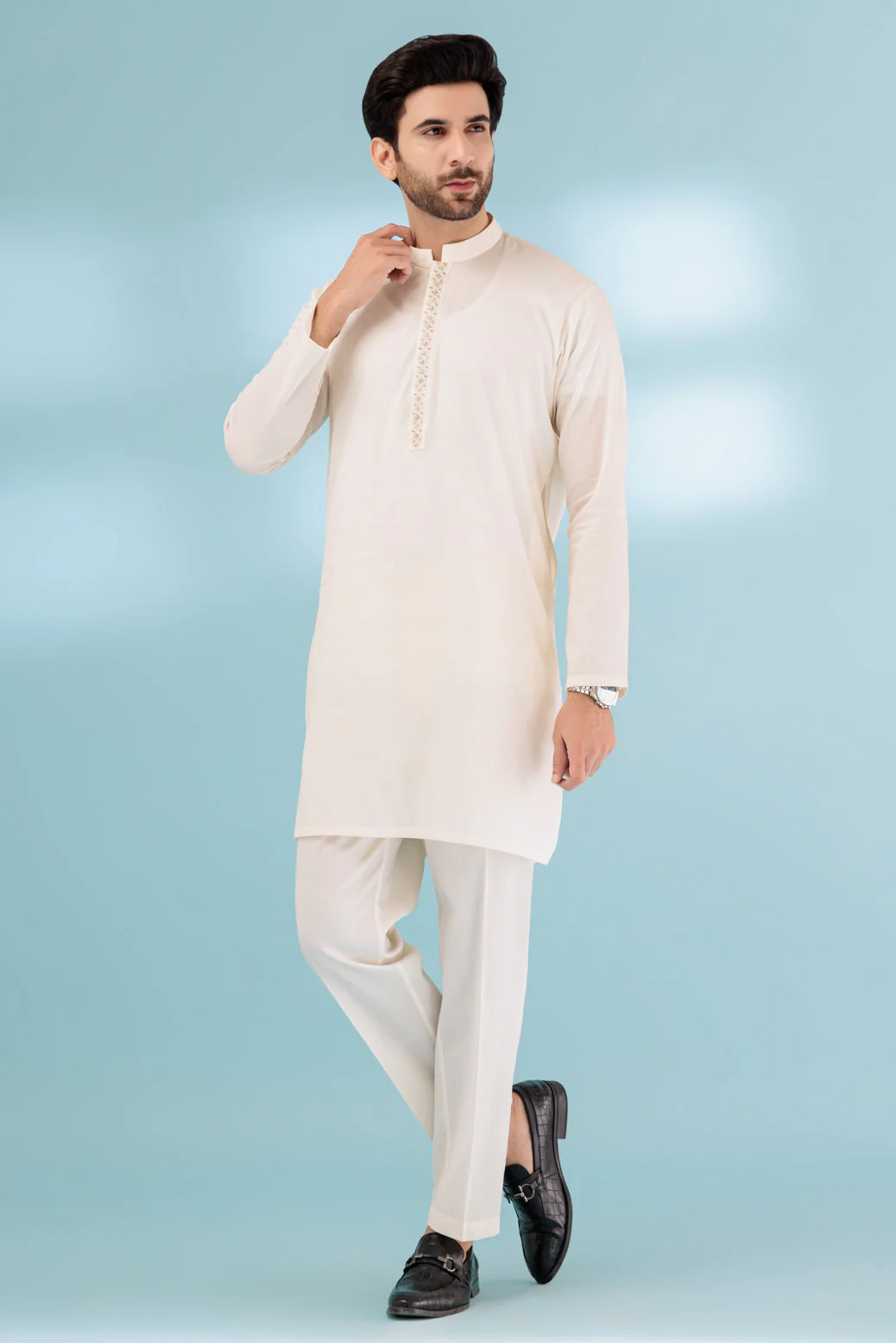 CREAM-COTTON-KURTA PAJAMA TROUSER - (KSB23-017) - Image 3