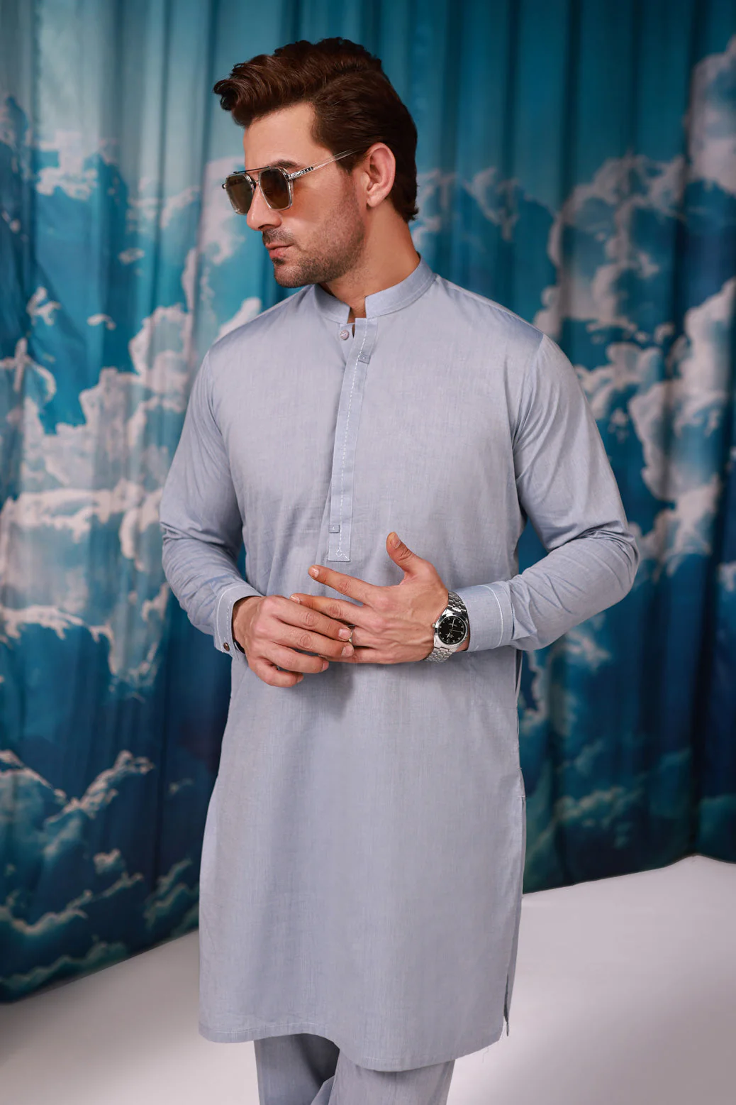 D-BLUE-YARN DYED-KURTA TROUSER - (KSW24-016) - Image 2