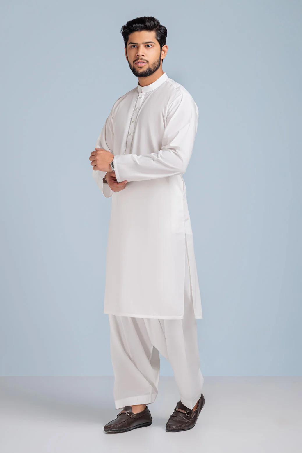 EG-WHITE-BLENDED-KURTA SHALWAR (KSRS23-030) - Image 4