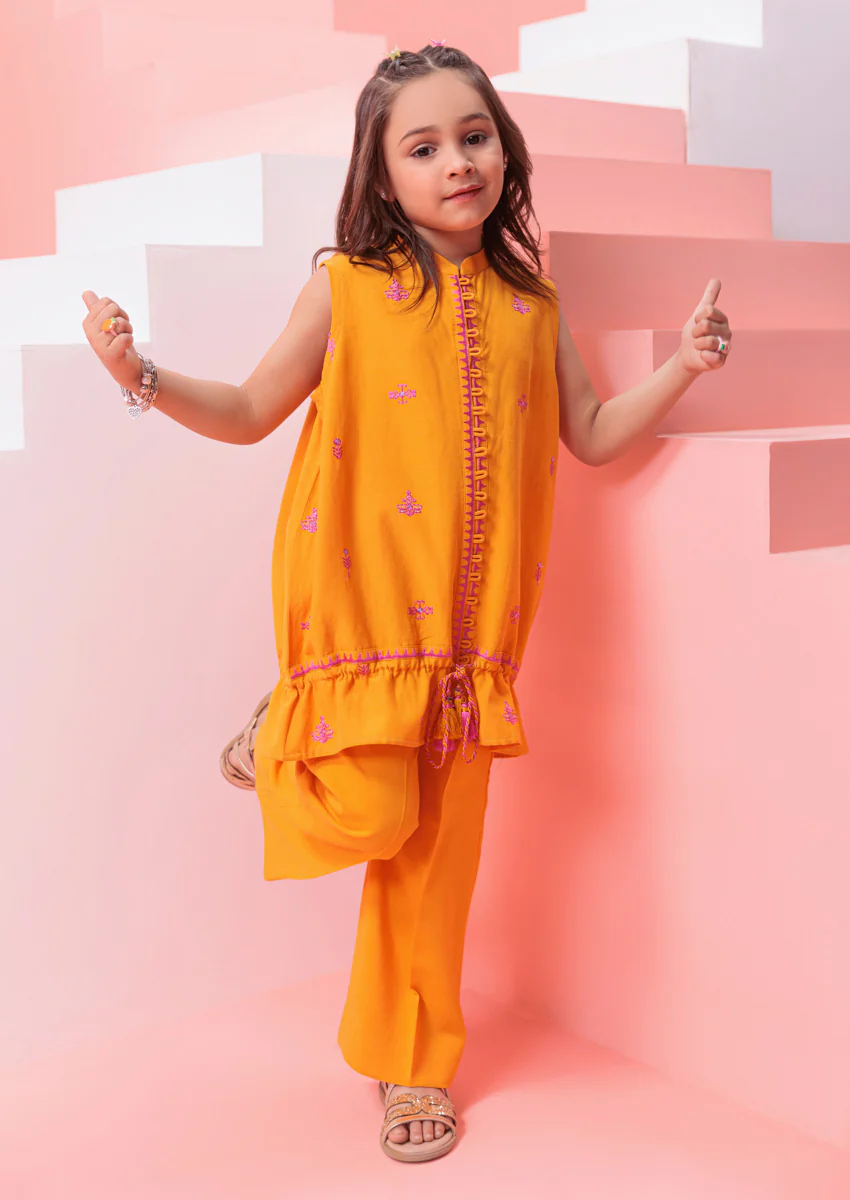 Orange-Raw Silk-2 Piece (G25DE2024) - Image 3
