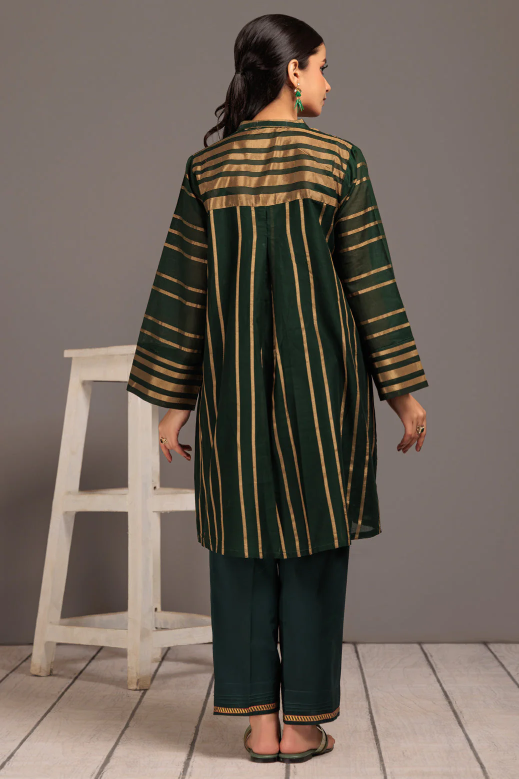 GREEN-GOLDEN ZARI STRIPE-1 PIECE (SSS231P05) - Image 4