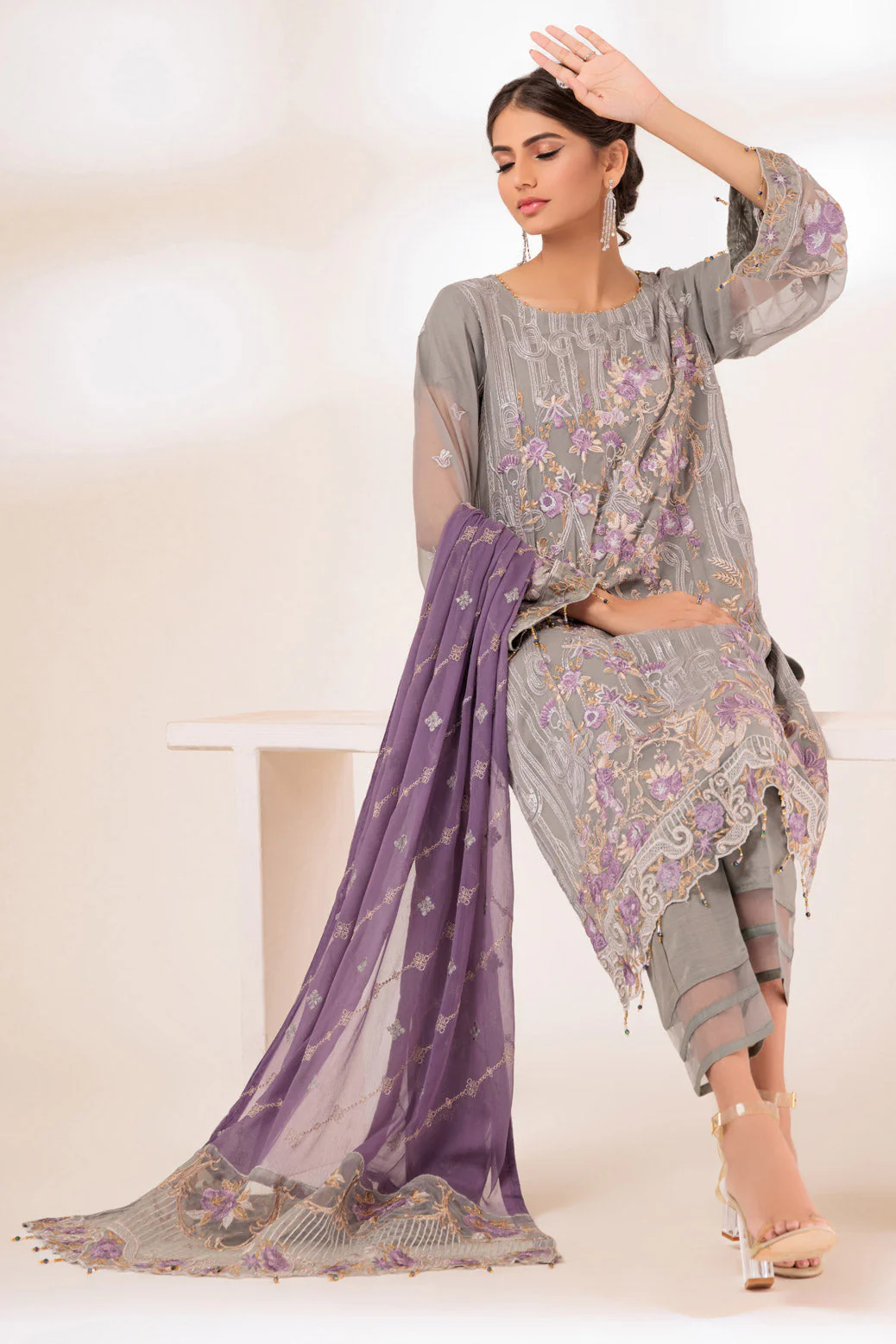 GREY-MIX-CHIFFON-3 PIECE (MWF233P06) - Image 2