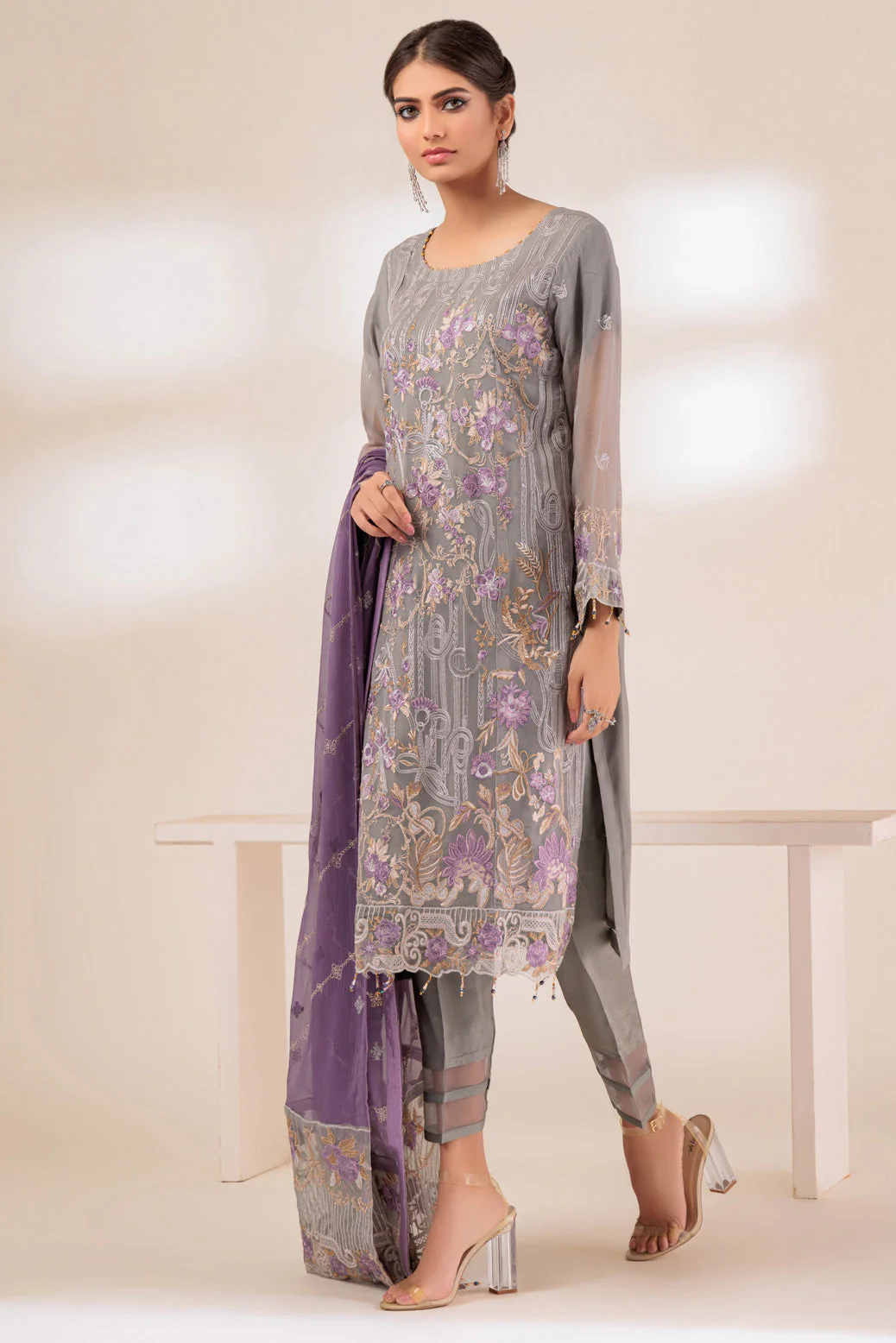 GREY-MIX-CHIFFON-3 PIECE (MWF233P06) - Image 4