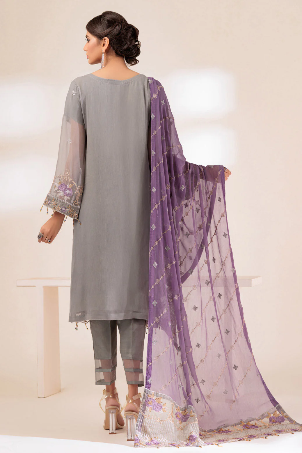 GREY-MIX-CHIFFON-3 PIECE (MWF233P06) - Image 5