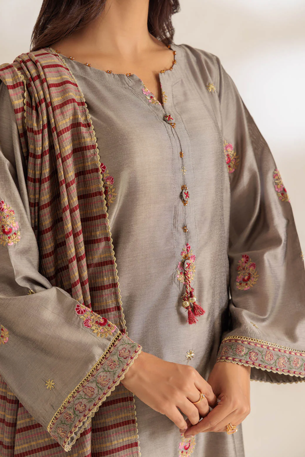 GREY-RAW SILK-3 PIECE (6S24C3P195) - Image 2