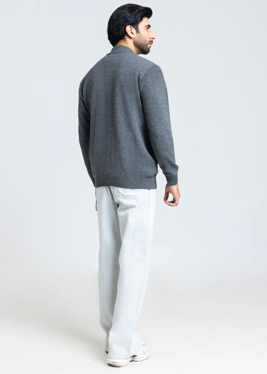 Grey-Turtle Neck Zipper Full Sleeves Sweater (913-14) - Image 2