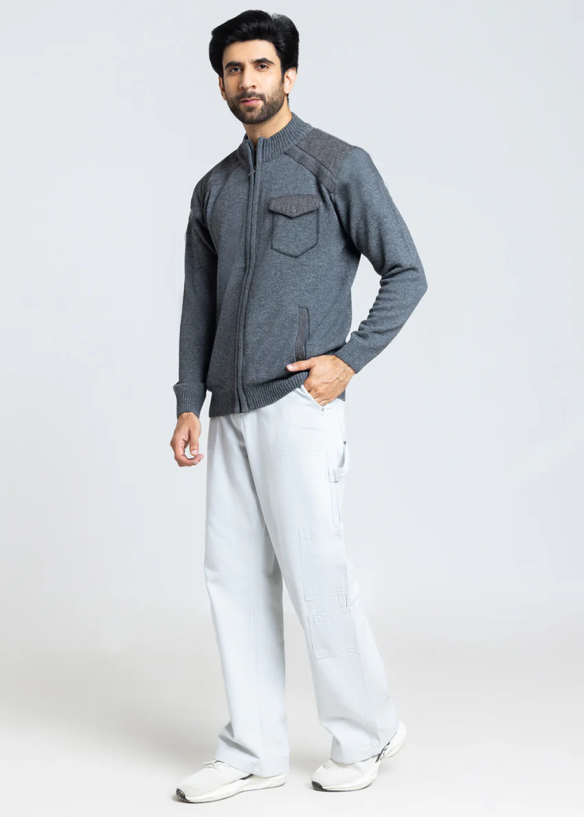Grey-Turtle Neck Zipper Full Sleeves Sweater (913-14) - Image 5