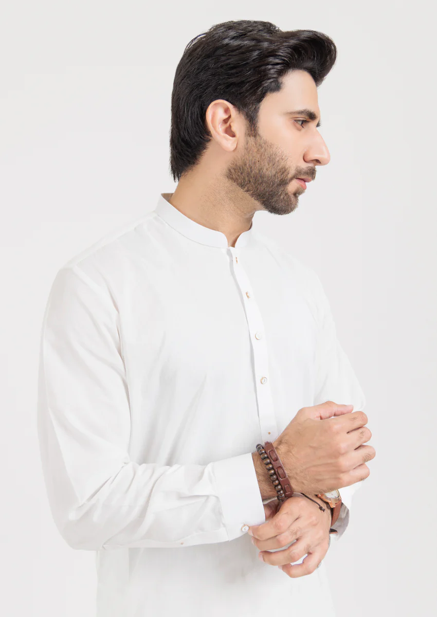 White-Cotton-Kurta Shalwar - (M25KSS1001) - Image 3
