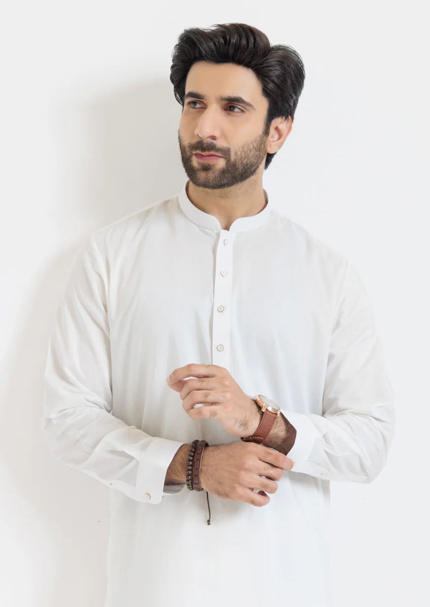 White-Cotton-Kurta Shalwar - (M25KSS1001) - Image 6