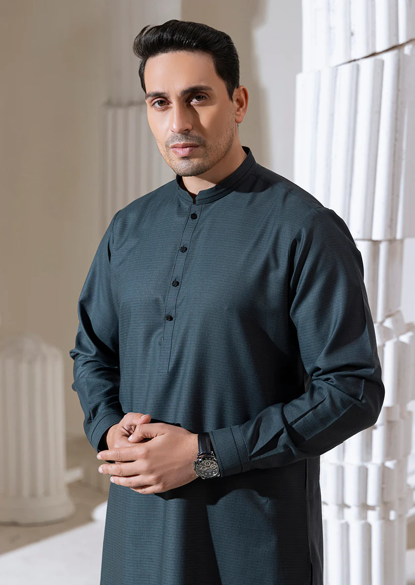 F-Green-Blended-Kurta Shalwar - (M25KSS1003) - Image 3