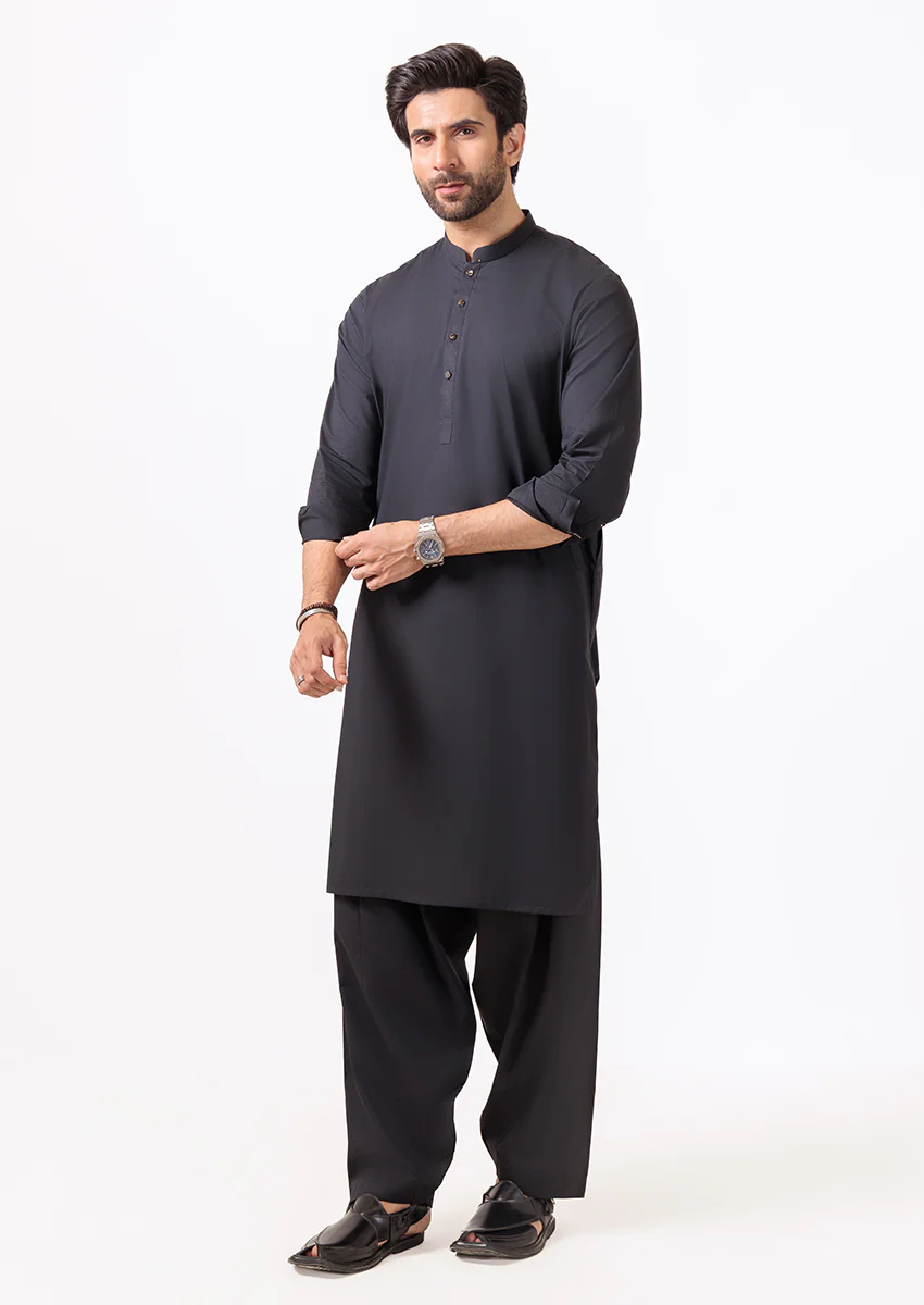 Black-Cotton-Kurta Shalwar - (M25KSS1007) - Image 3