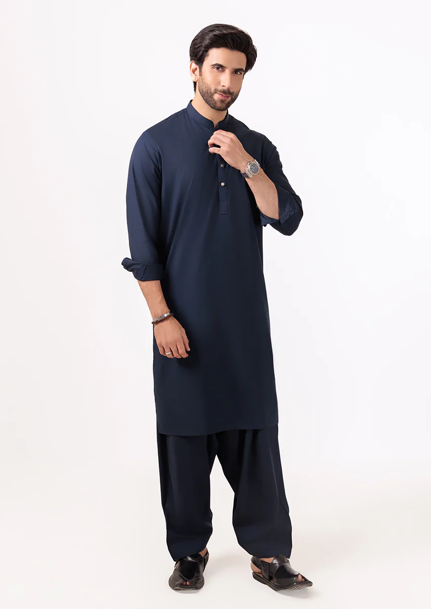N-Blue-Cotton-Kurta Shalwar - (M25KSS1009) - Image 3