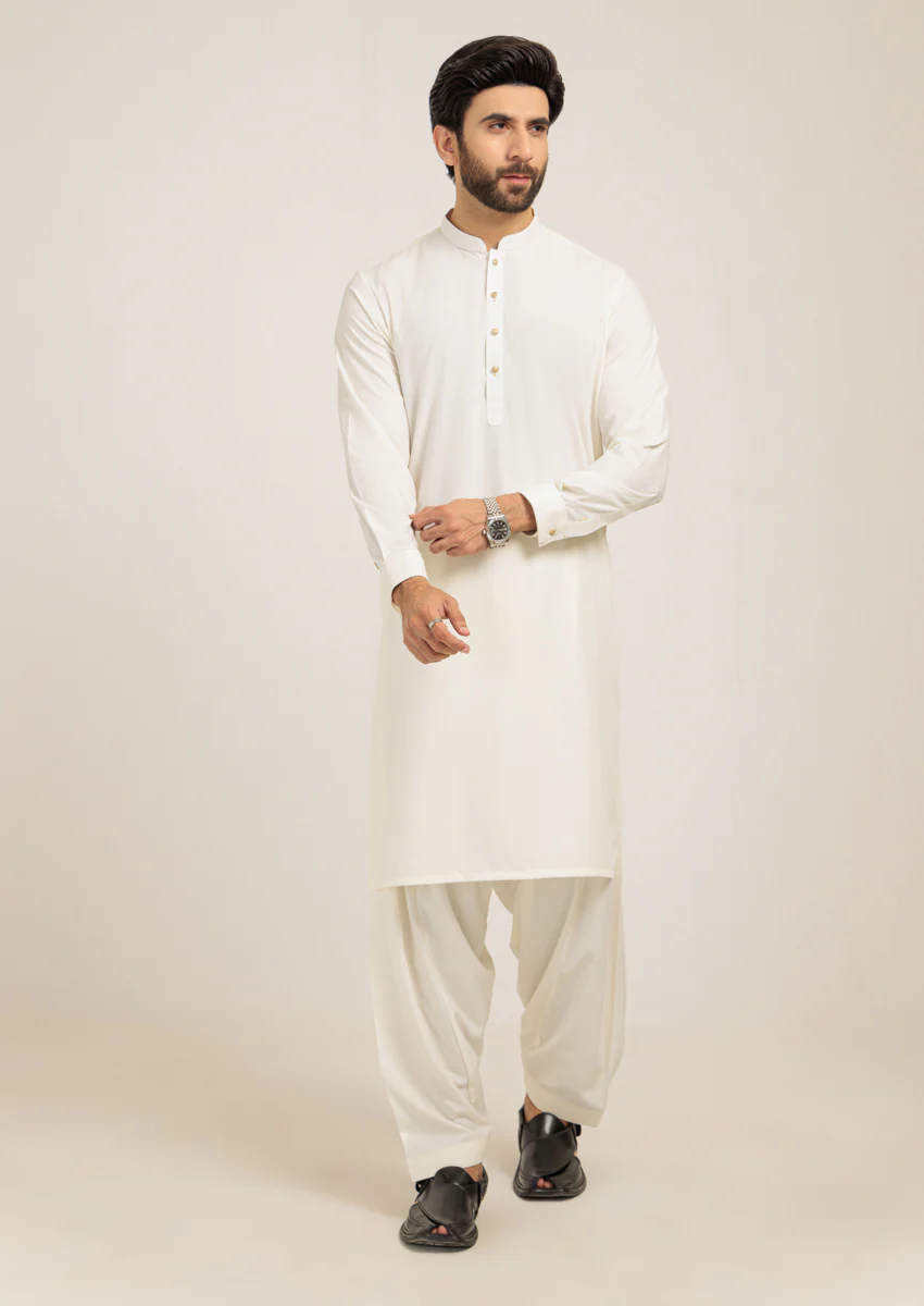O-White-Blended-Kurta Shalwar - (M25KSS1013) - Image 6