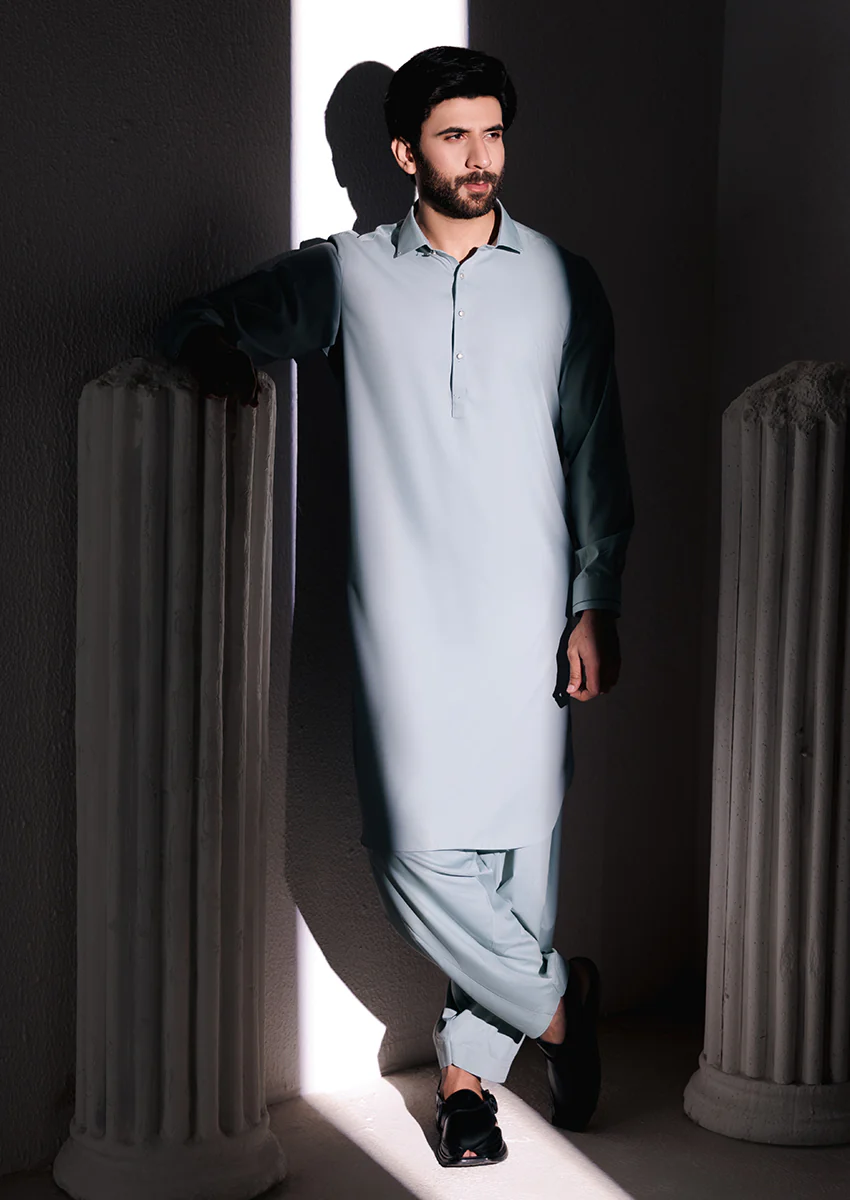 S-Green-Blended-Kurta Shalwar - (M25KSS1014) - Image 6
