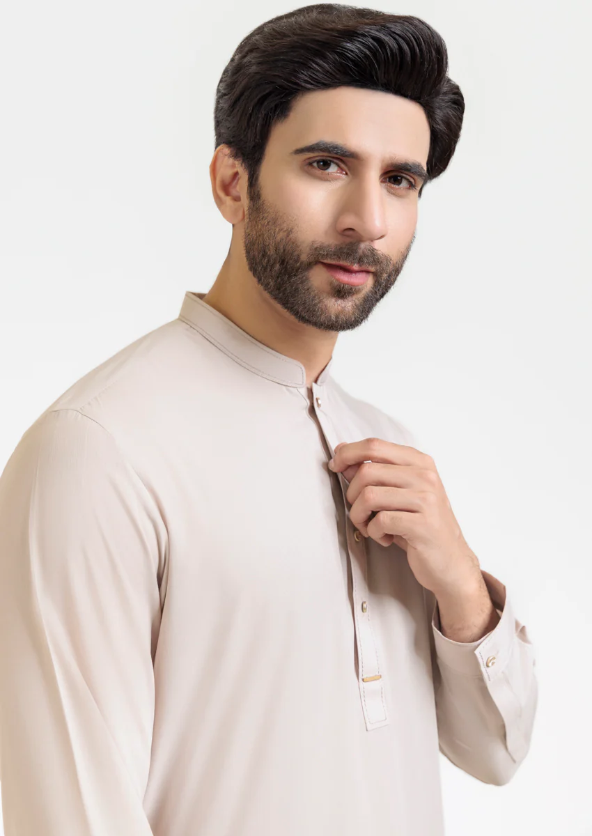 L-Beige-Blended-Kurta Shalwar - (M25KSS1016) - Image 4