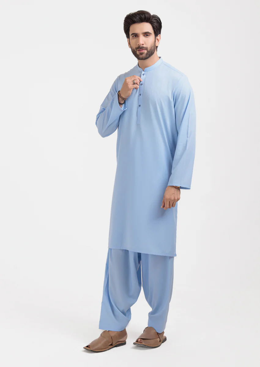 Sky-Blue-Blended-Kurta Shalwar - (M25KSS1017) - Image 3