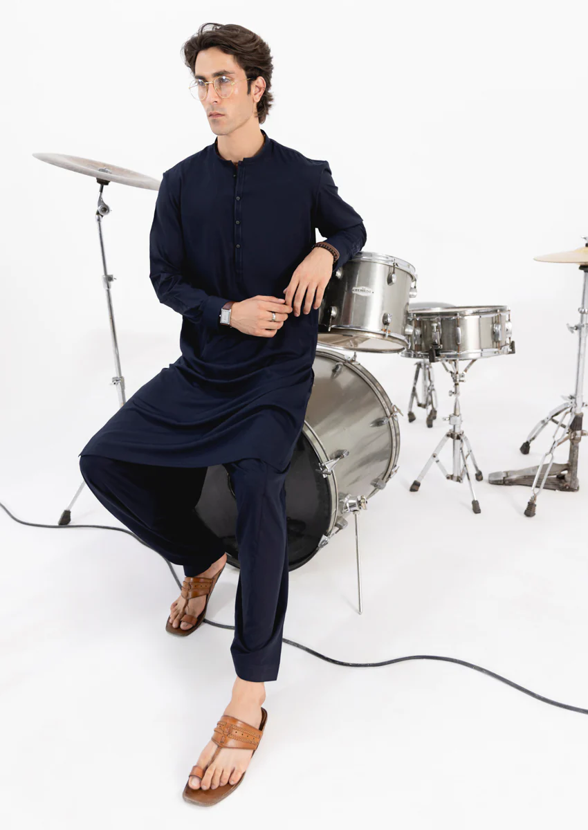 Navy-Blended-Kurta Shalwar - (M25KSS1018) - Image 5