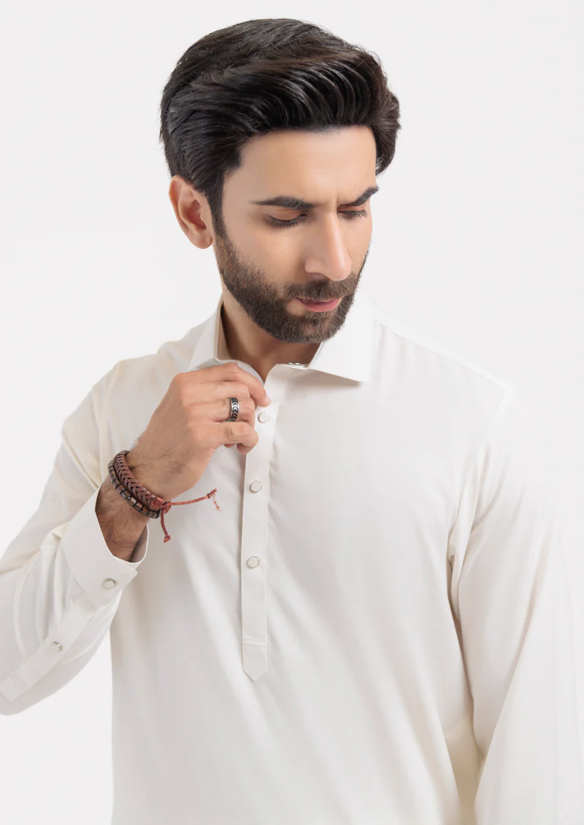 O-White-Blended-Kurta Shalwar - (M25KSS1019) - Image 3