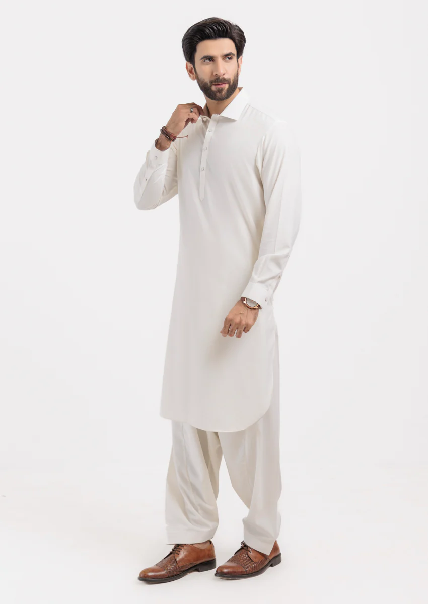 O-White-Blended-Kurta Shalwar - (M25KSS1019) - Image 4