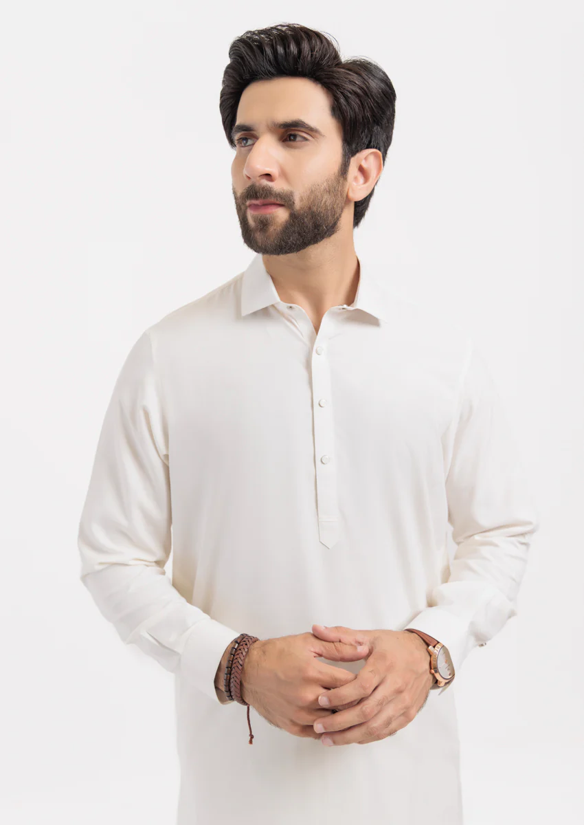 O-White-Blended-Kurta Shalwar - (M25KSS1019) - Image 5