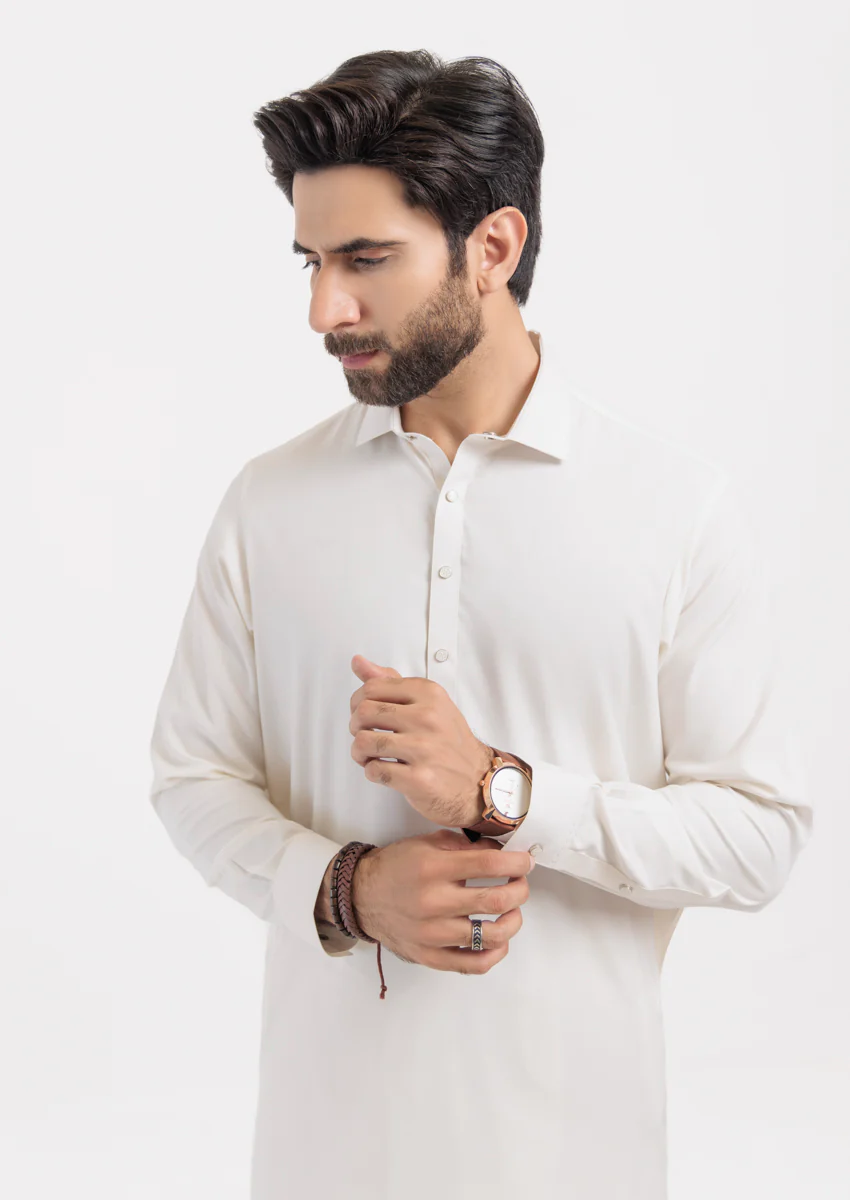O-White-Blended-Kurta Shalwar - (M25KSS1019) - Image 6