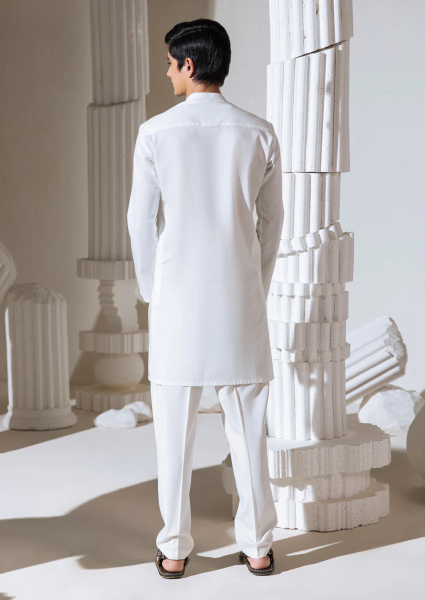 White-Blended-Kurta - (M25KUS1002) - Image 2