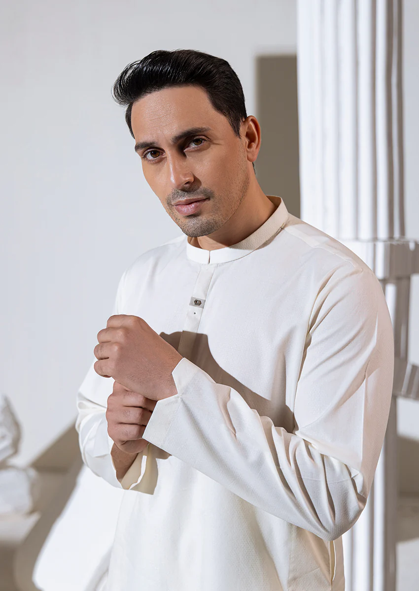 O-White-Cotton Dobby-Kurta - (M25KUS1003) - Image 3