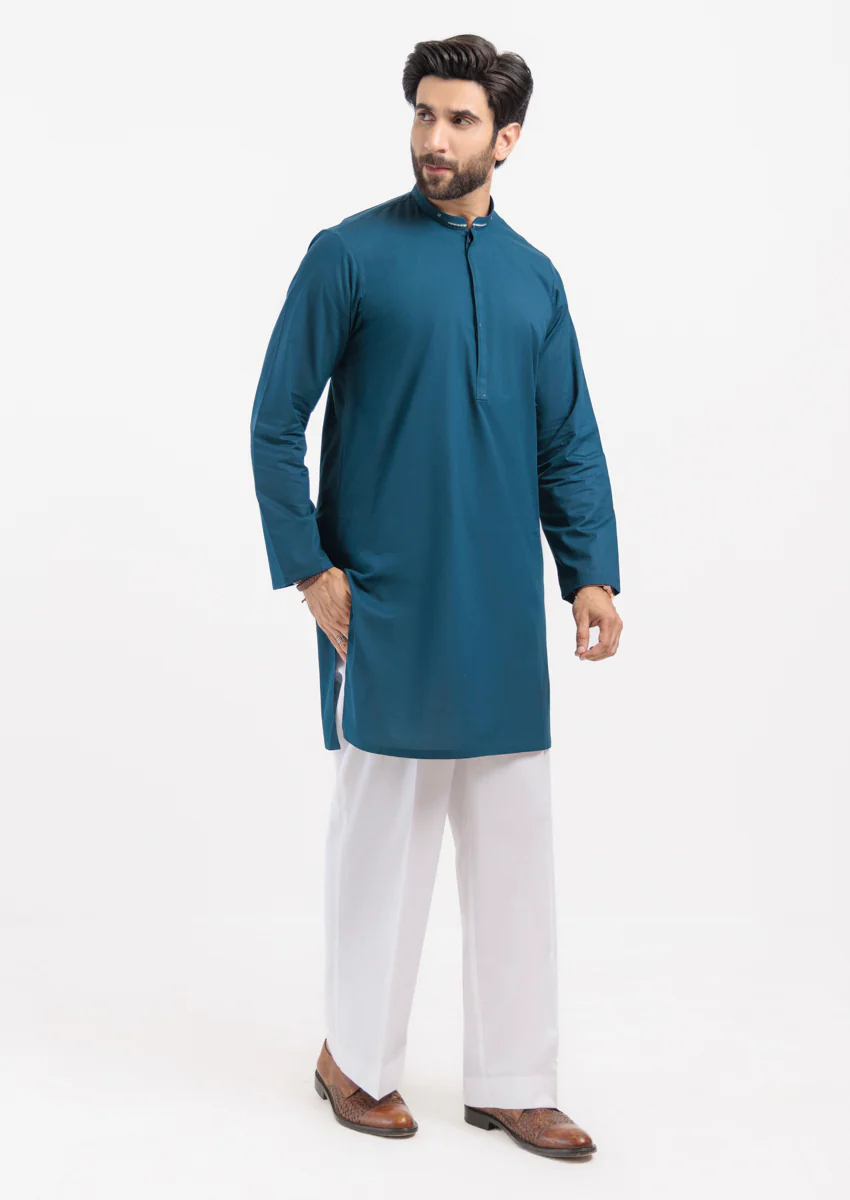 D-Teal-Cotton-Kurta - (M25KUS1006) - Image 4