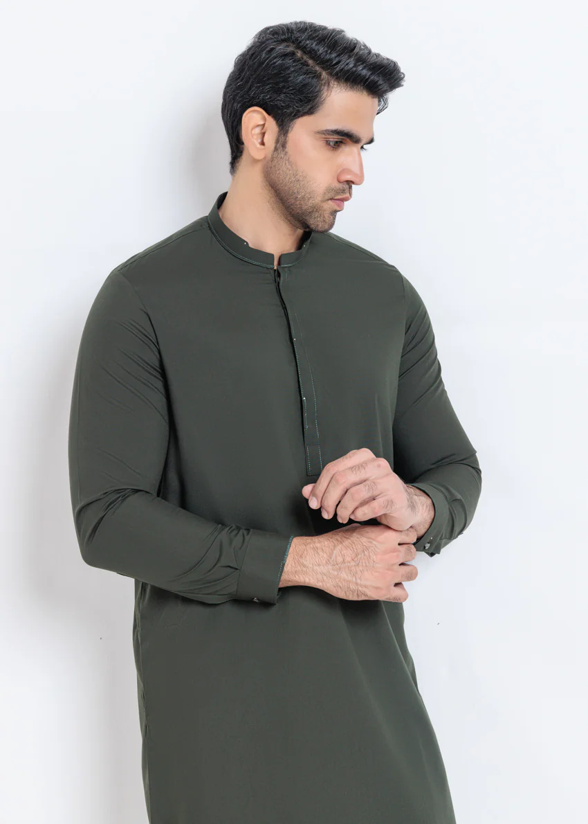 O-Green-Blended-Shalwar Suit - (M25SSE2041) - Image 4