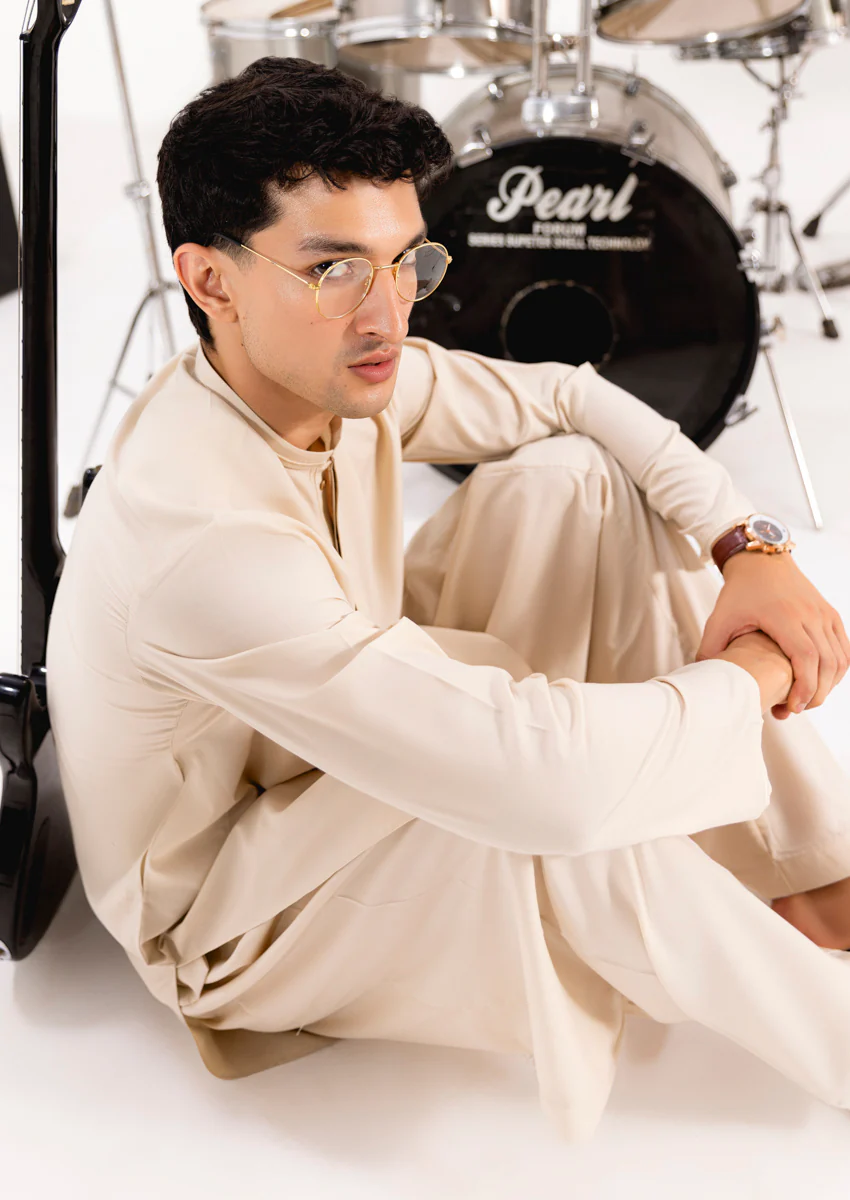 Cream-Blended-Shalwar Suit - (M25SSE2058) - Image 5