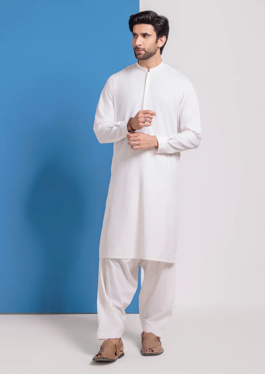 O-White-Blended-Shalwar Suit - (M25SSE2059)
