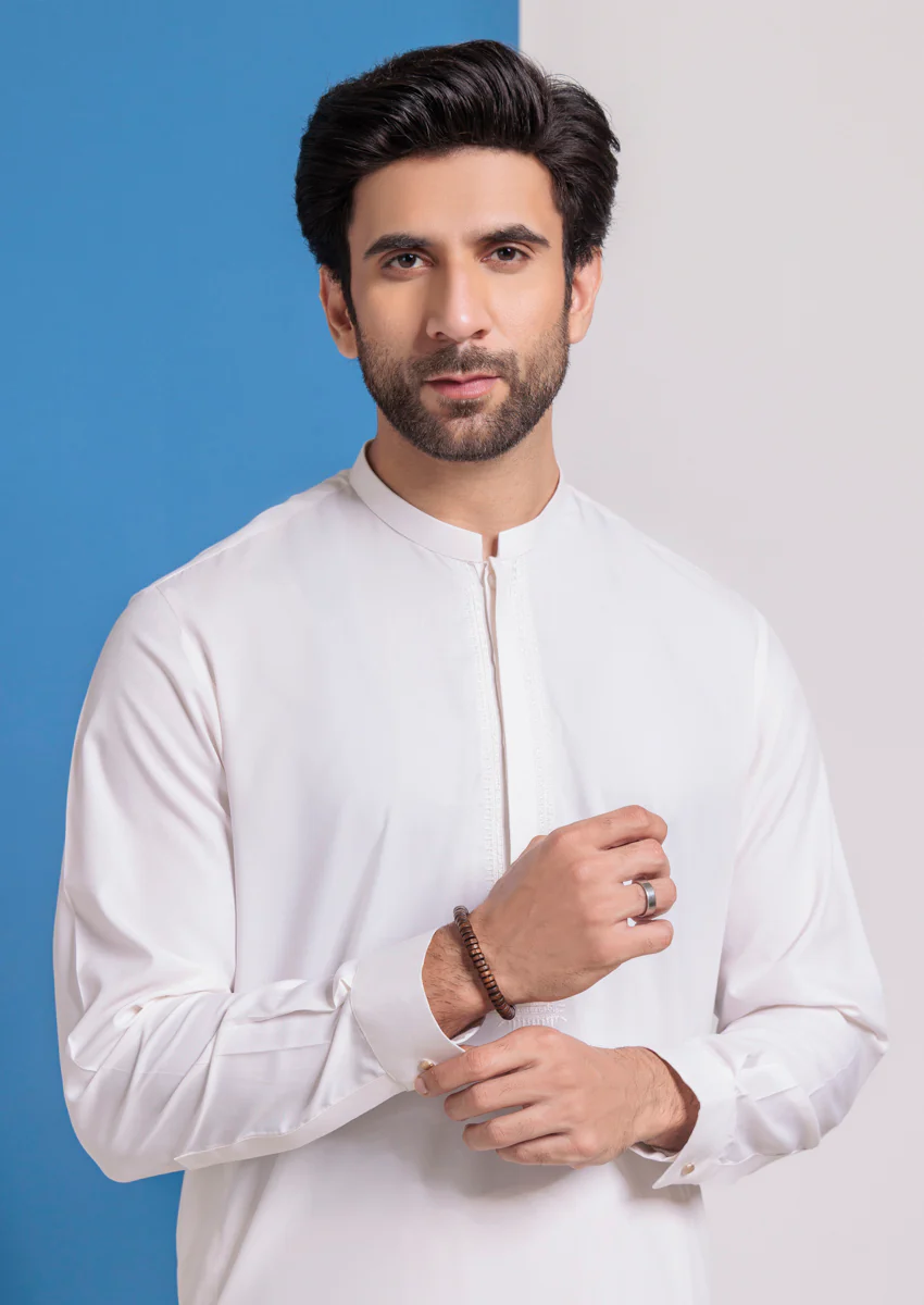 O-White-Blended-Shalwar Suit - (M25SSE2059) - Image 3