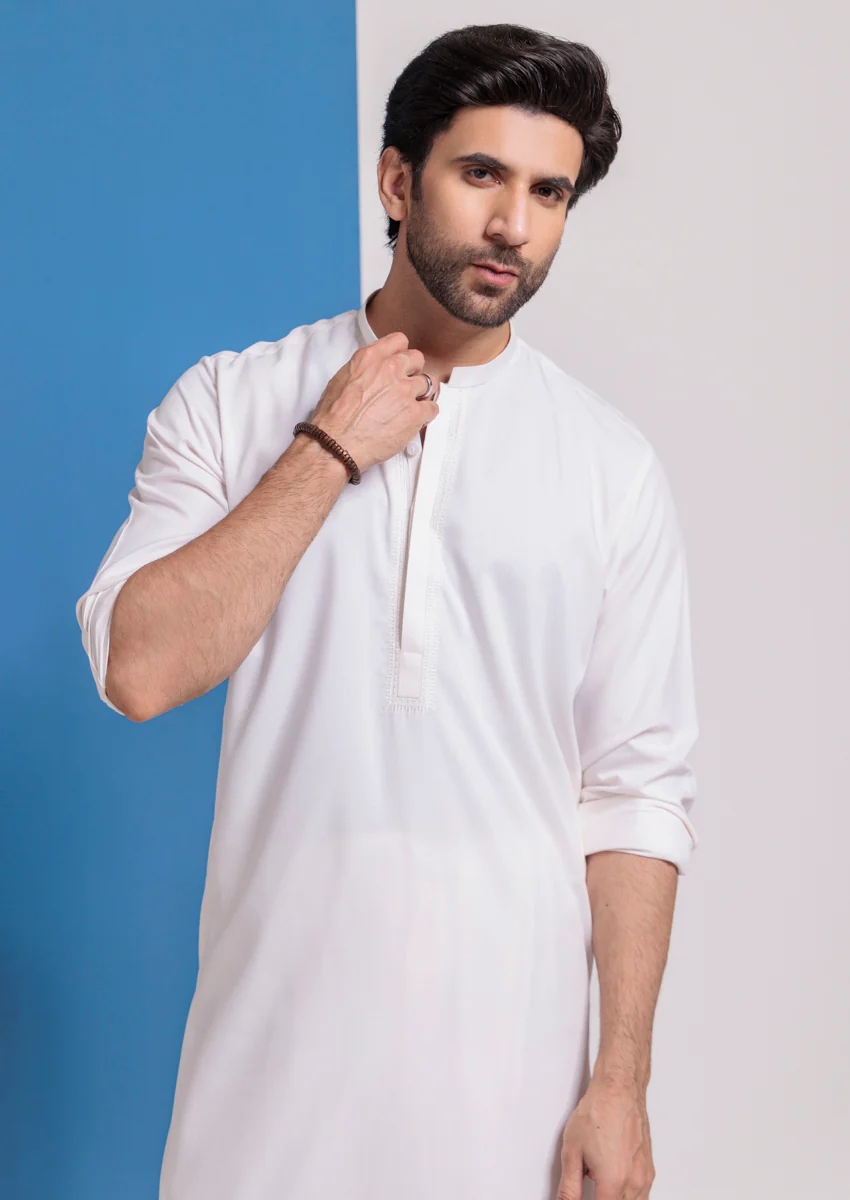 O-White-Blended-Shalwar Suit - (M25SSE2059) - Image 5