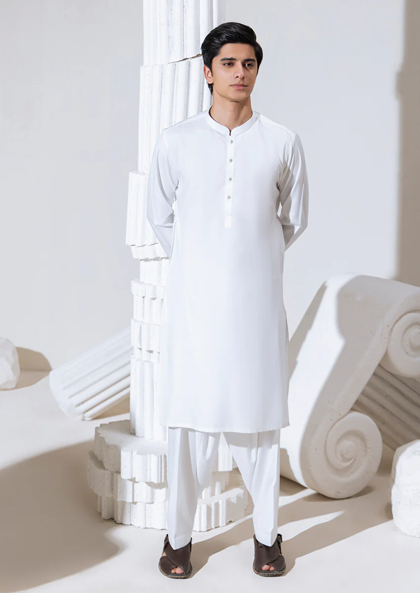 O-White-Blended-Shalwar Suit - (M25SSS2002)