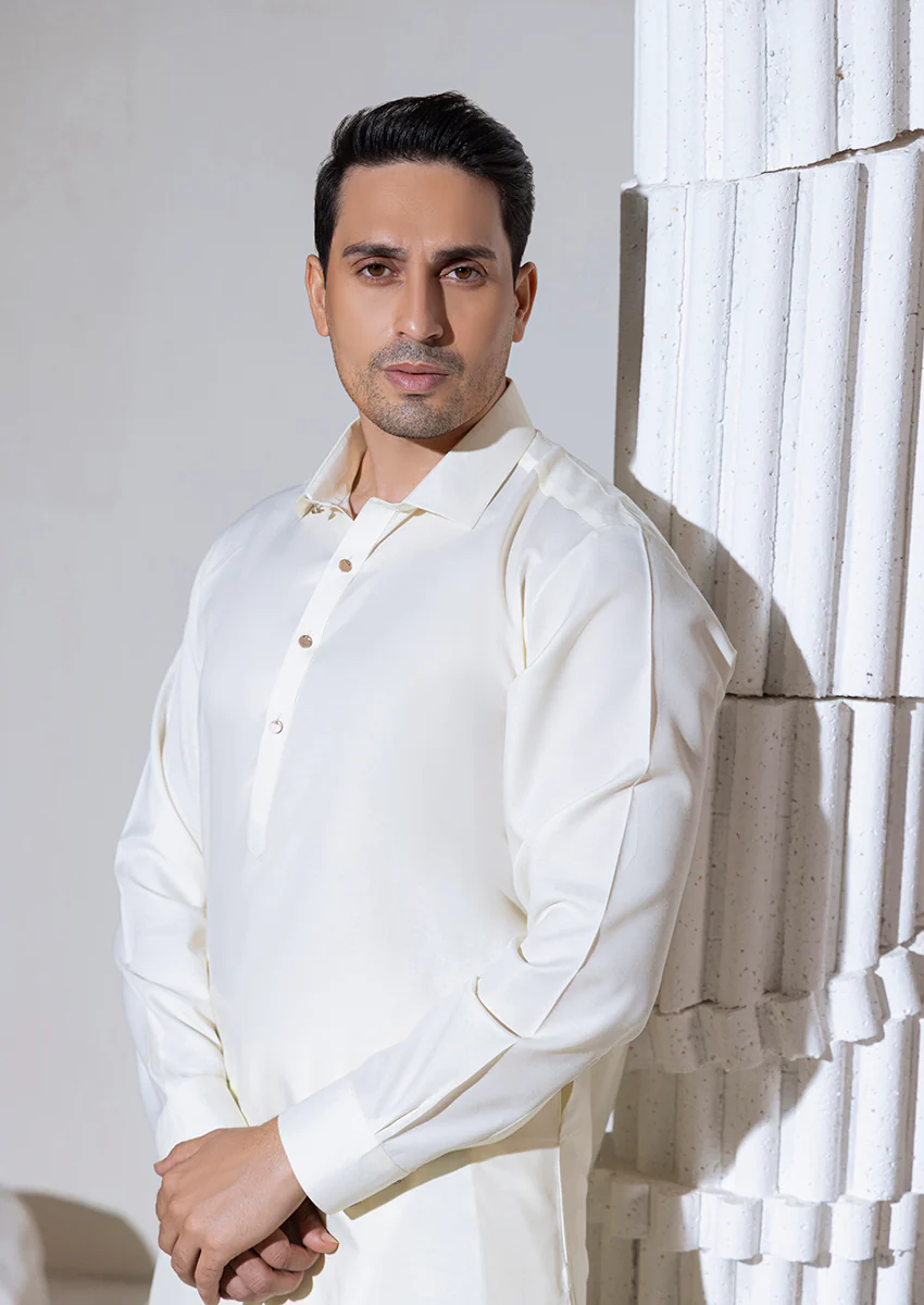 Cream-Blended-Shalwar Suit  - (M25SSS2005) - Image 3