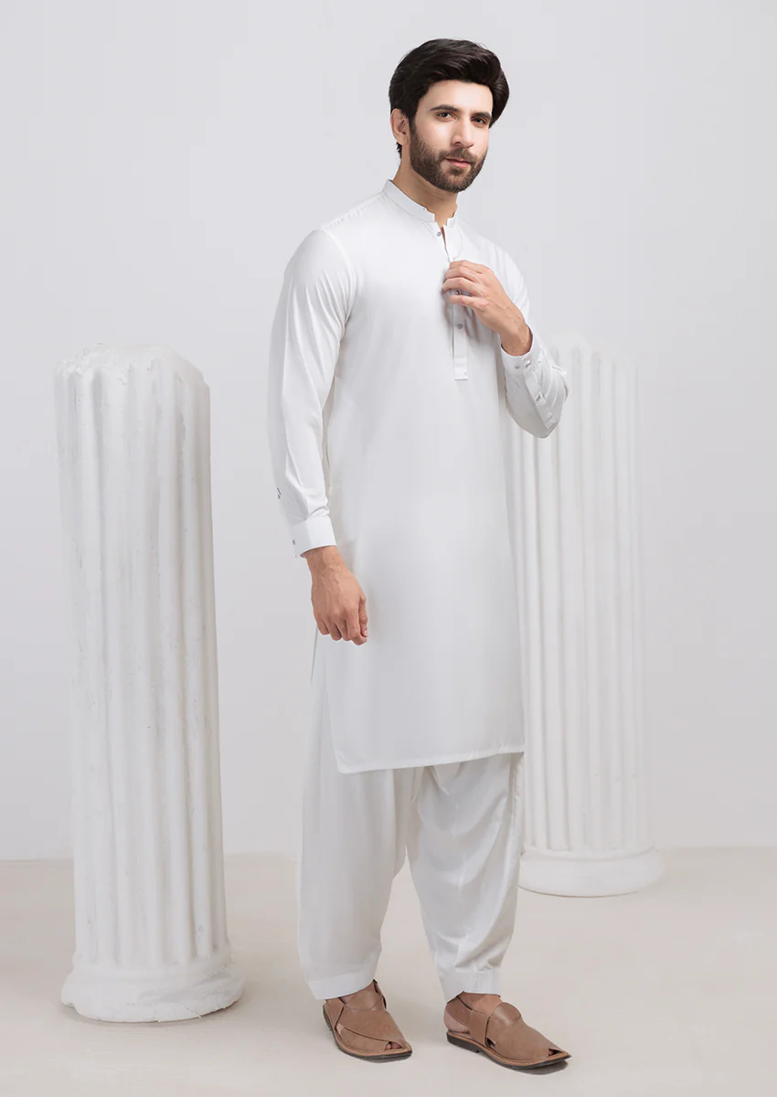 White-Blended-Shalwar Suit - (M25SSS2012)